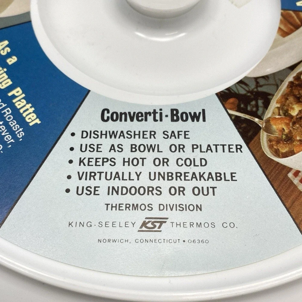 Vintage Thermos DINEX Insulated Converti-Bowl Serving‎ Bowl Platter Cover NOS